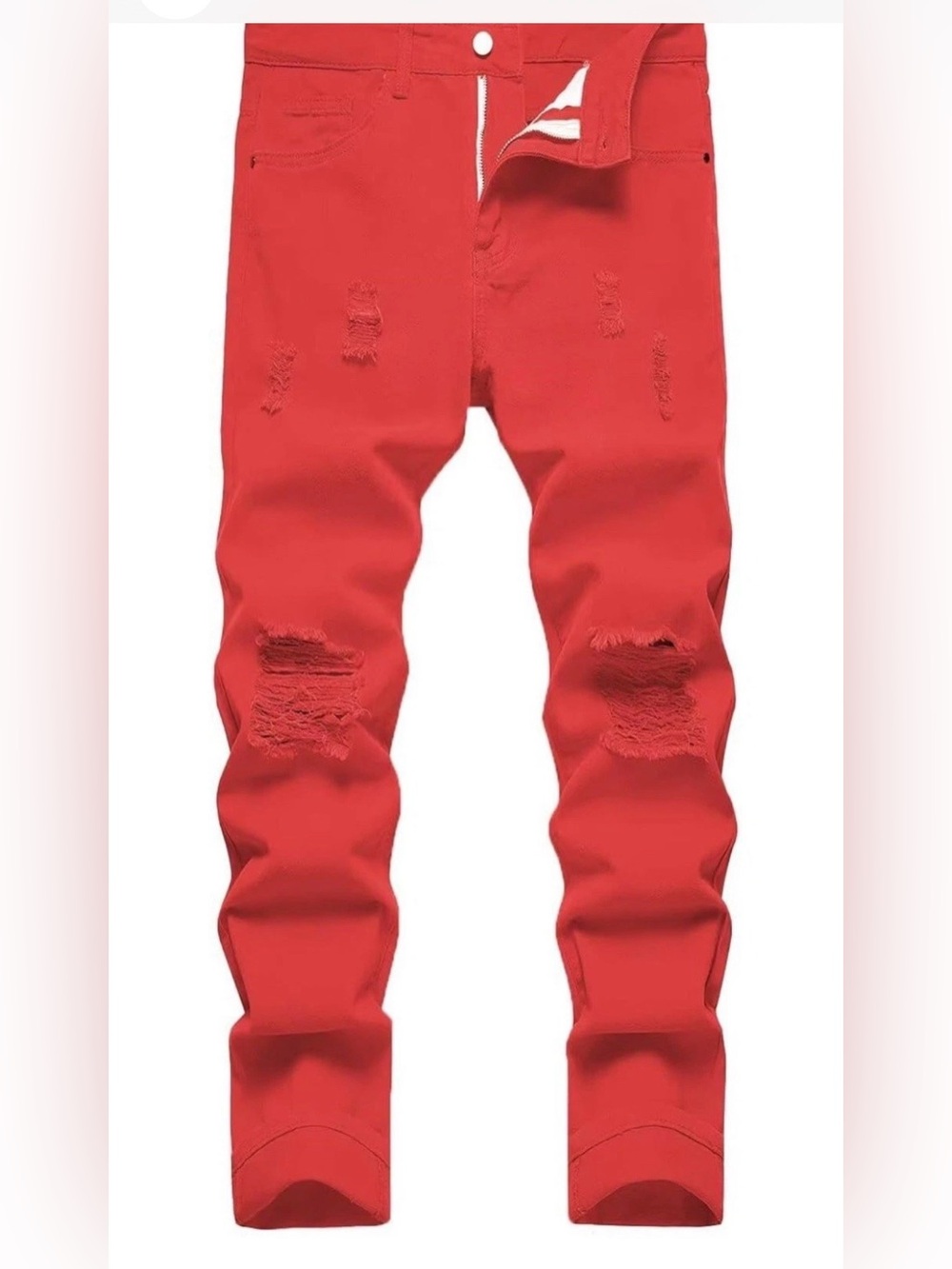 Men’s Size 30x31 Red Distressed 5-Pocket Relaxed Fit Tapered Denim Jeans NWT